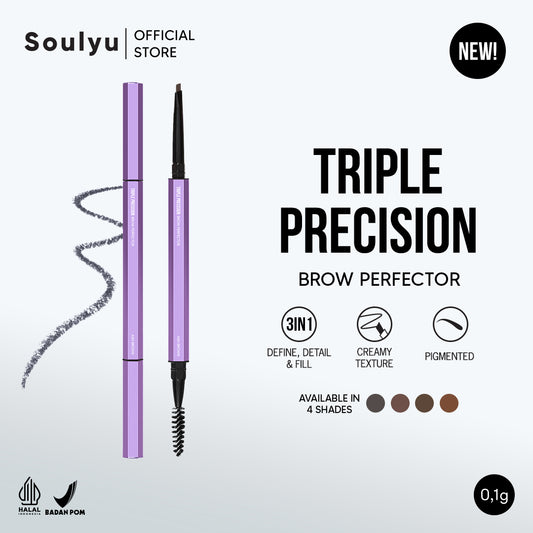 SOULYU Triple Precision Brow Perfector - Pensil Alis Creamy Pigmented Ujung Presisi Water Proof Tahan Lama 12 Jam