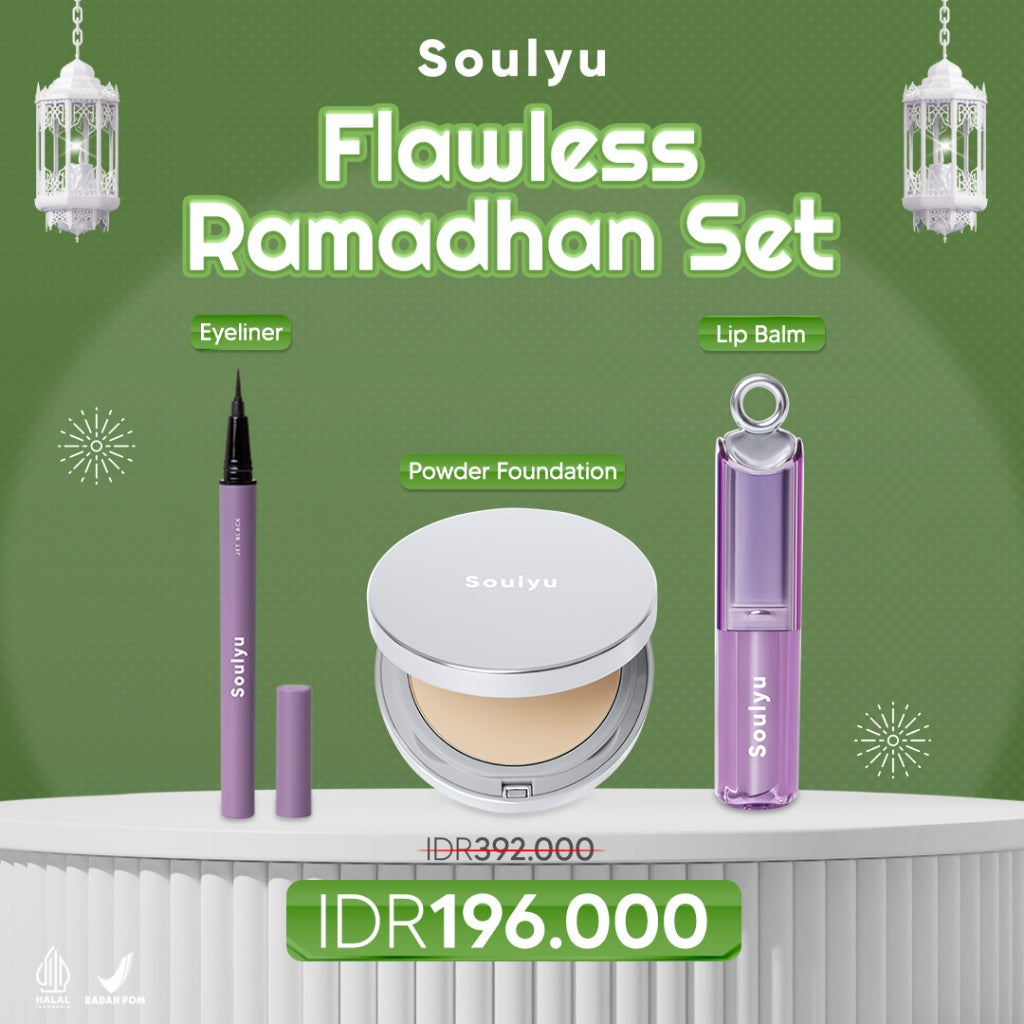 SOULYU Flawless Ramadhan Set - Eyeliner Soft Brown, Powder Foundation & Lip Balm